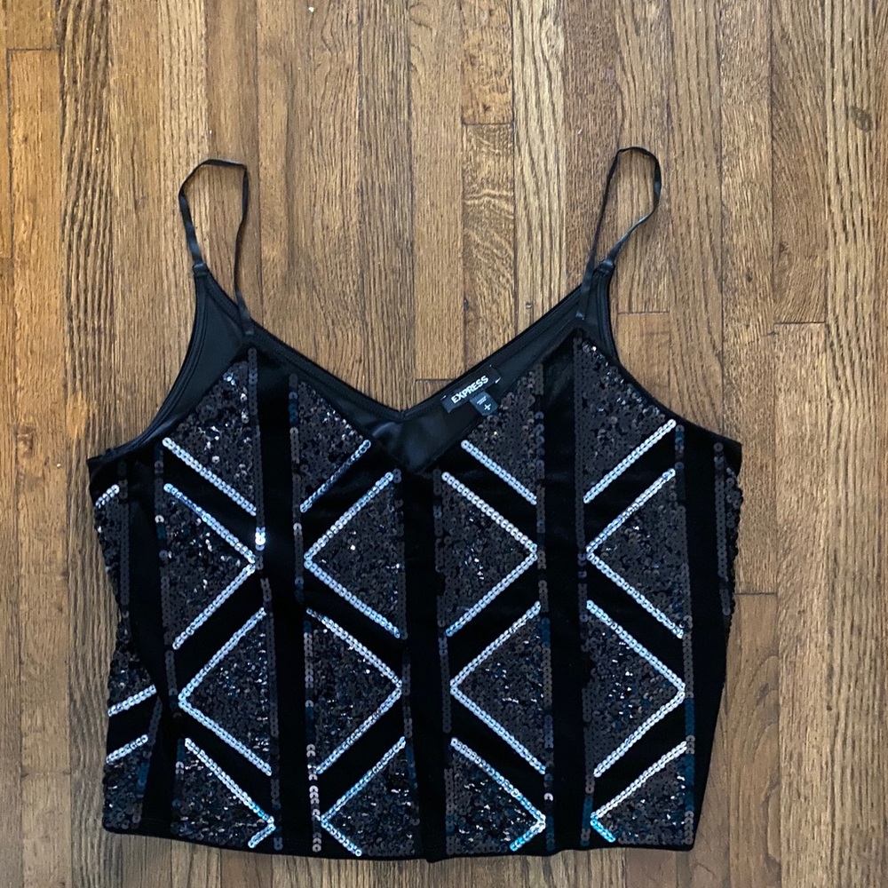 Sequin Velvet V-Neck Cropped Cami